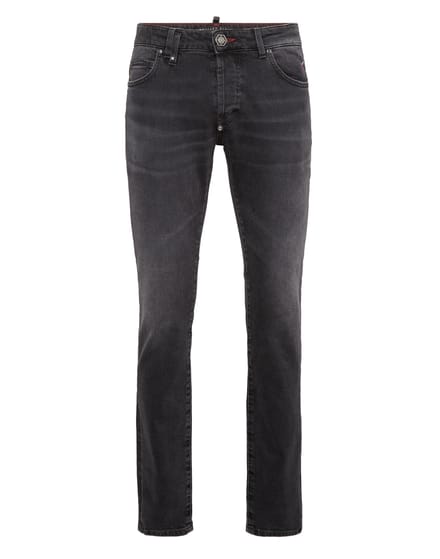 Super Straight Cut Jeans With Monogram Patches