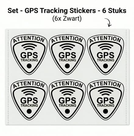 GPS Tracking Stickers Zwart – Premium Beveiligingsstickers – Set van 6 – 2,7 x 3 cm