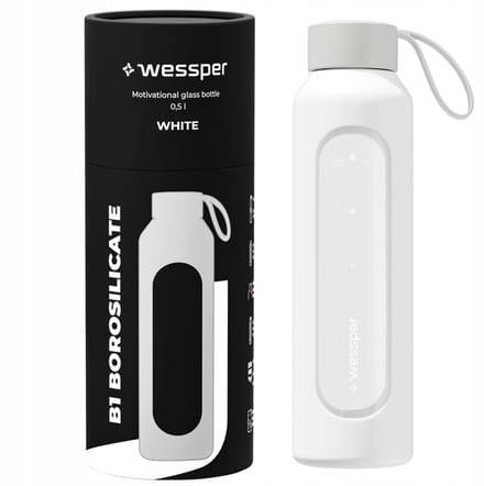 Glazen Motivatiefles 500ml – Duurzame Waterfles in Wit