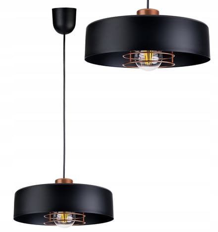 Hanglamp Metaal XL Loft Stijl E27 Zwart met Koper Accent