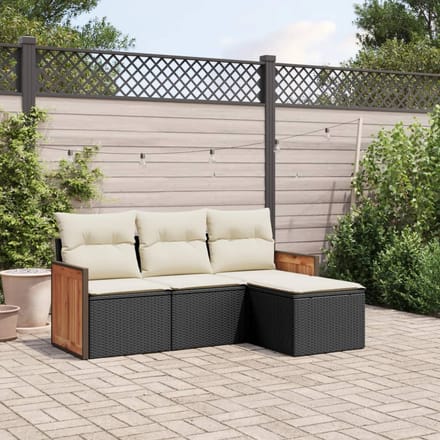 vidaXL - 4-delige - Loungeset - met - kussens - poly - rattan - zwart