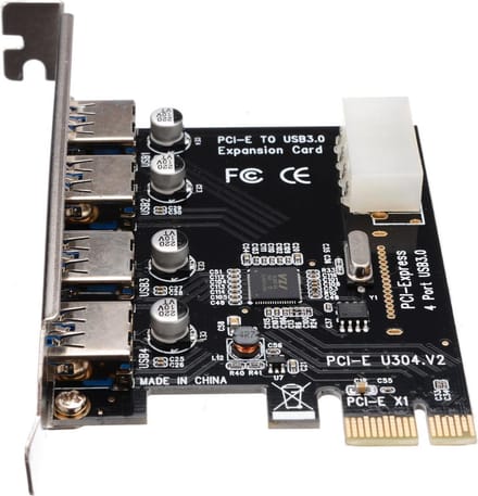 WiseGoods PCIe Kaart 4 Poorts USB 3.0 - PCI Express USB 3.0 Hub Uitbreidingskaart voor PC/Computer - Plug & Play