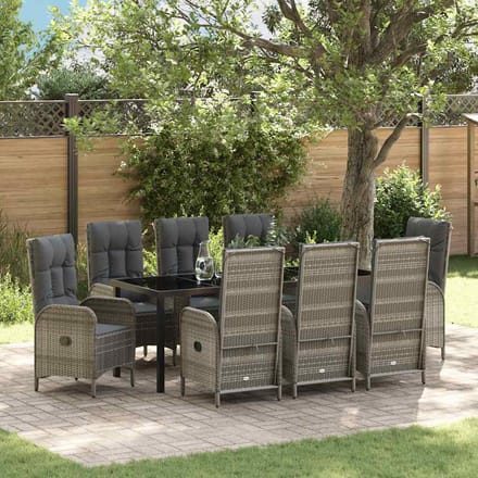 vidaXL - Tuin - Eettafel - Set - 9 - st - Grijs - poly - rattan