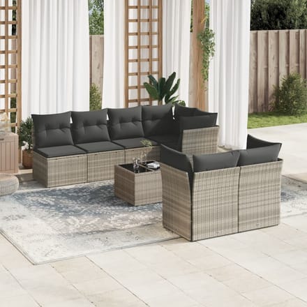 vidaXL - 8-delige - Loungeset - met - kussens - poly - rattan - lichtgrijs