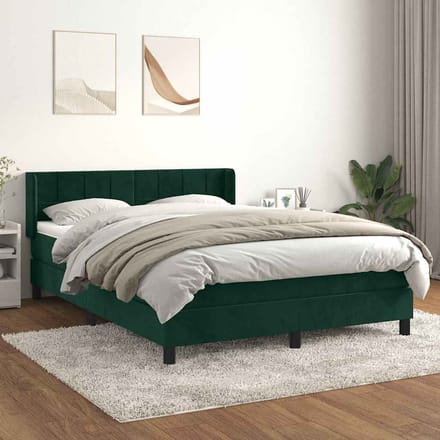 vidaXL - Boxspring - met - matras - fluweel - donkergroen - 140x190 - cm