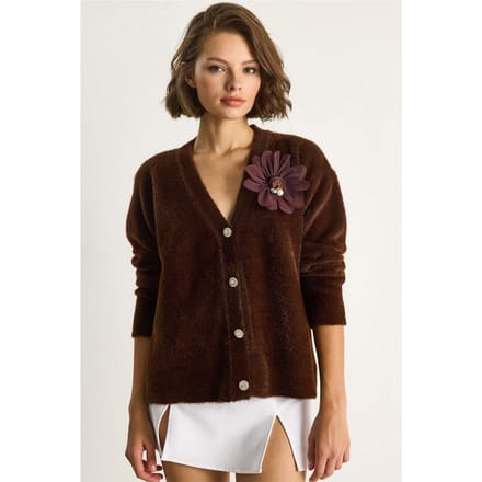 Geborduurd V-hals Knopen-Op Cardigan