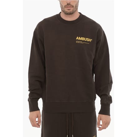 Fleece katoenen WORKSHOP sweatshirt met ronde hals in bruin