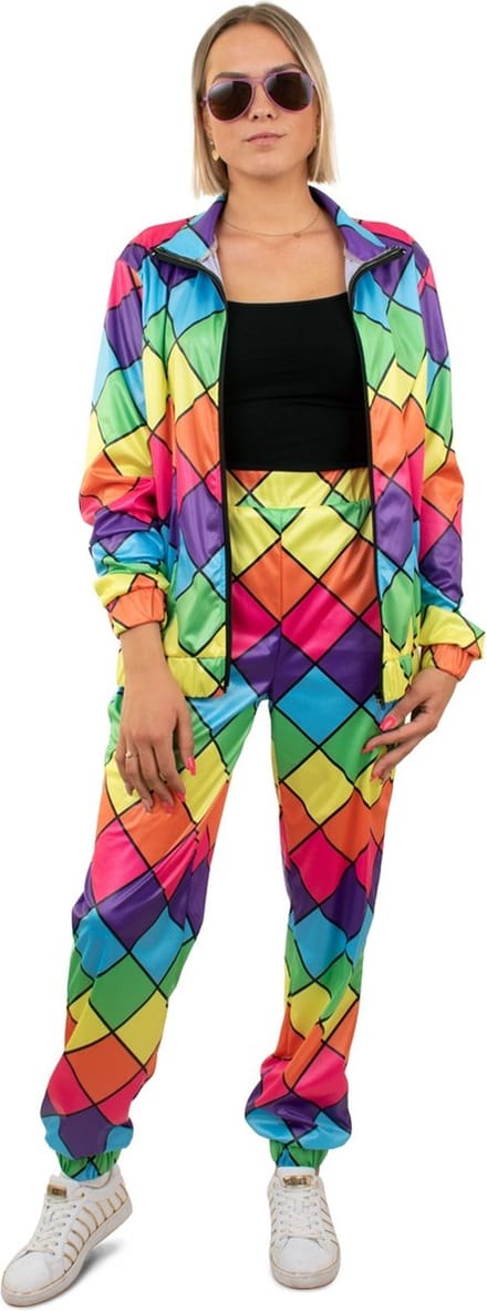 Jaren 80 Retro Trainingspak Multicolor Ruit Dames - Vrouw