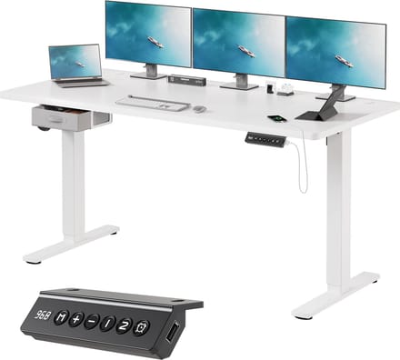 Devoko Zit-Sta Bureau 180x80 cm - Elektrisch Verstelbaar Bureau - Met Stoffen Lade - Zit-Alarm - Digitaal Display - USB - Wit