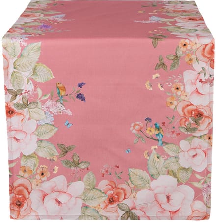 Clayre & Eef Tafelloper 50x140 cm Roze Katoen Bloemen