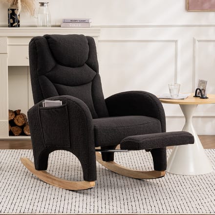 Sweiko Schommelstoel - Relaxfauteuil - Teddy - Met voetsteun - Donkergrijs