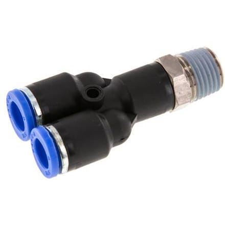 8mm x R1/4'' Y-koppeling Messing/PA 66 Insteekfitting Buitendraad Draaibaar NBR [2 Stuks]