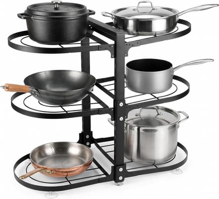 Pan Organizer met 8 Verstelbare Compartimenten voor Koken, Keukenopslag en Pannenhouder