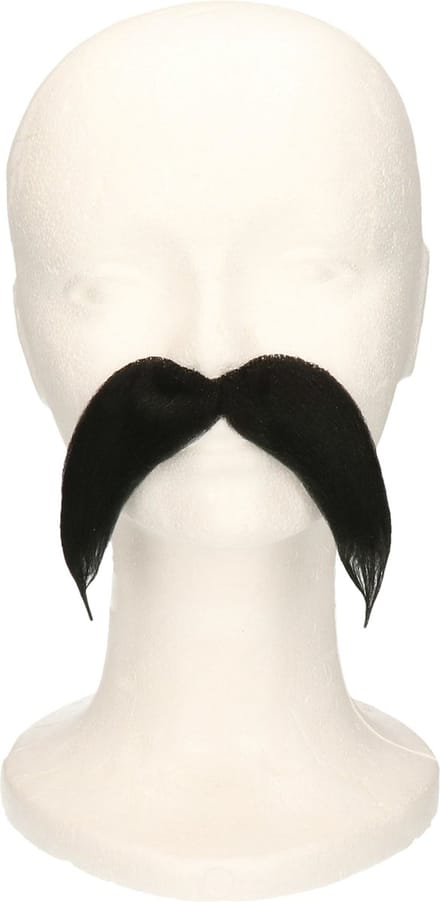 Verkleed snor - lang - zwart - zelfklevend - nepsnor - Carnaval accessoires - verkleedaccessoires snorren