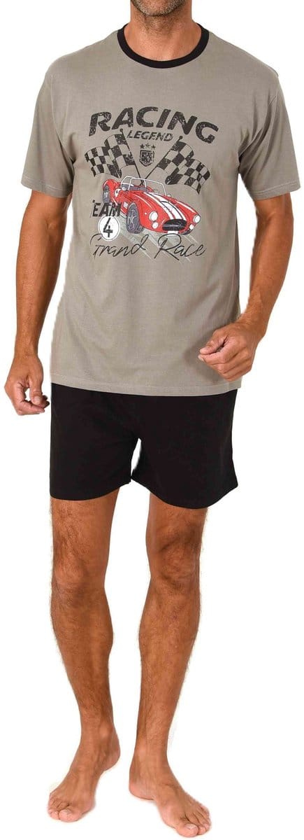 Normann herenpyjama shorty met korte mouwen en print op de voorkant