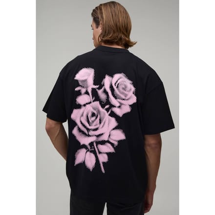 Zwart Oversized T-shirt Met Gestippelde Bloemenprint | Black | Size 4XL