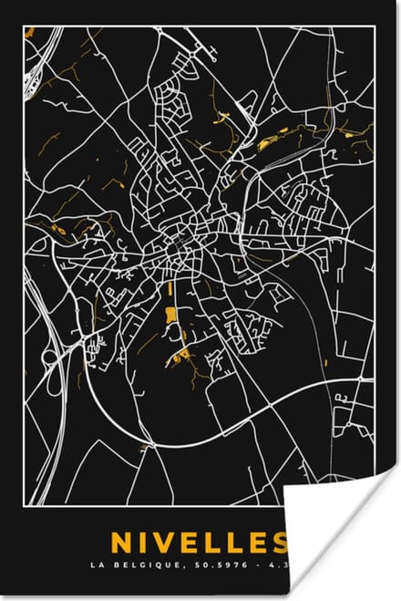 Poster Goud - Stadskaart - Plattegrond - Nivelles - Kaart - 60x90 cm