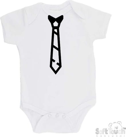 100% Katoenen Romper "Stropdas" Unisex Katoen Wit/zwart Maat 62/68