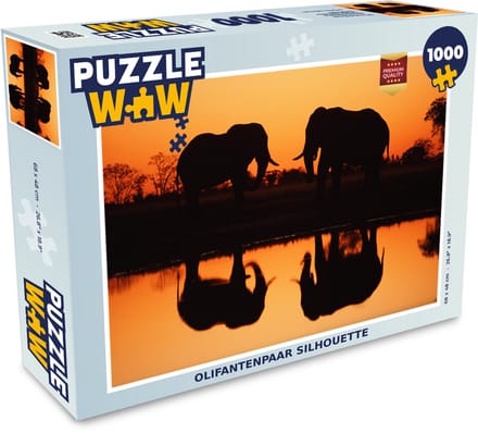 Puzzel Olifantenpaar silhouette - Legpuzzel - Puzzel 1000 stukjes volwassenen