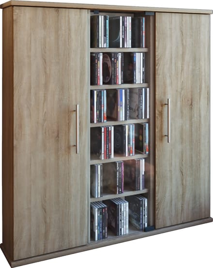 Houten CD DVD-standaard Plankkast Opbergruimte Staande plank Santo Glazen deur