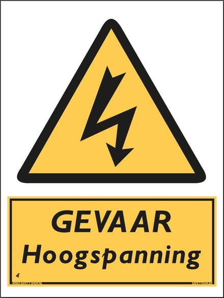 Hoogspanning bord - GEVAAR - Aluminium - 30 x 40 cm - Weerbestendig