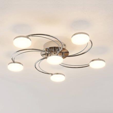 Lindby LED plafondlamp Rouven, spiraalvorm, 6-lamps, grijs