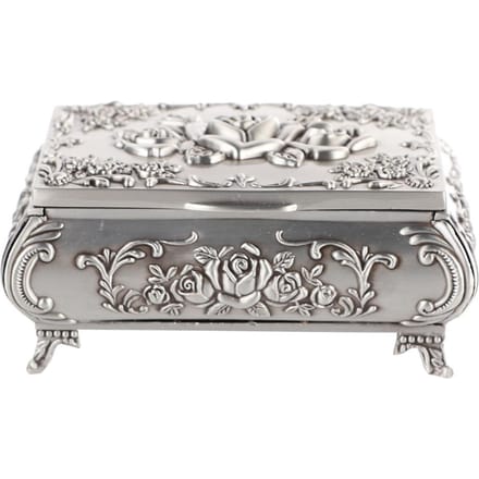 Retro Zinklegering Metaal Stereoscopisch Roos Gesneden Sieradendoos Ring Oorbellen Container ((9*6.5*4)) gray