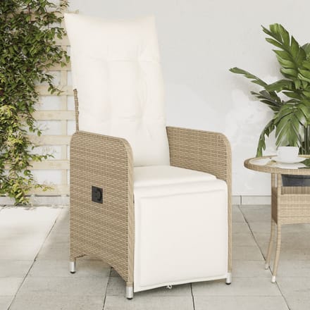vidaXL - Tuinstoel - verstelbaar - met - kussens - poly - rattan - beige