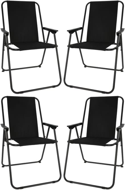 Redcliffs Klapstoel unica - 4x - zwart - opvouwbaar - 75 x 38 cm - metaal/polyester - campingstoel/tuinstoel