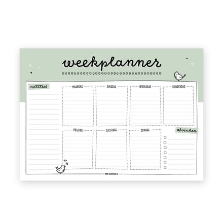 Weekplanner A4 - notitieblok familieplanner - werkplanner groen - Thuismusje