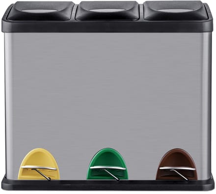Prullenbak keuken - 3x 8 liter - afvalscheiding - rvs - zilver