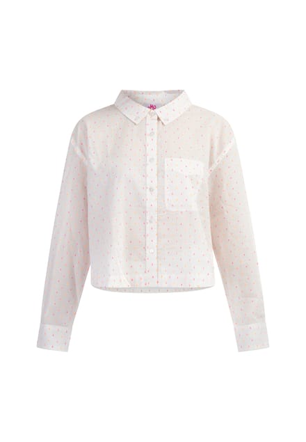 Mymo overhemdblouse Dames Wit roze oranje stippen