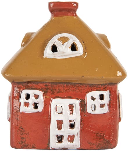 Clayre & Eef Waxinelichthouder Huis 9x6x10 cm Rood Keramiek
