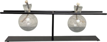 olielamp met twee glazen bollen met rechte houder kleur zwart