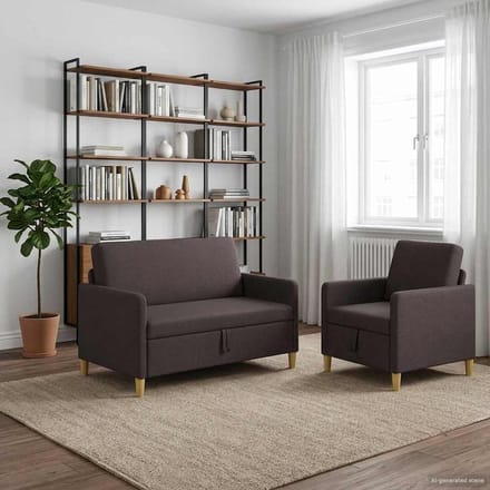 vidaXL Bankenset met opbergruimte 2 st Donkerbruin Polyester