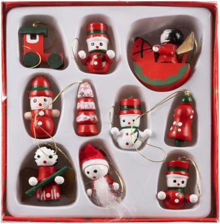 Ruhhy Houten Kersthangers - Set van 10 Traditionele Kerstversieringen