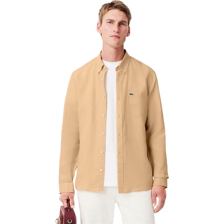Lacoste Linnen herenoverhemd met logo (Beige)