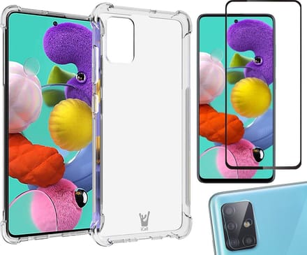 Hoesje geschikt voor Samsung Galaxy A51 - Transparant Shock Proof Case + Screen Protector Full + Camera Protector