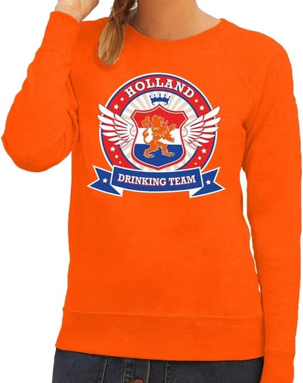 Holland drinking team sweater / sweater oranje dames - Koningsdag / supporters kleding L