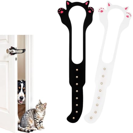 2-delig - Elastische deurstopper, deurondersteuning, kattenopener, kittenondersteuning elastische sluiting 34 cm (zwart, wit)