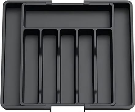 Verstelbare Bestekbak - Uitschuifbaar van 6 tot 8 Vaks - 33-57 x 38 x 5.5 cm - Organiser -Zwart
