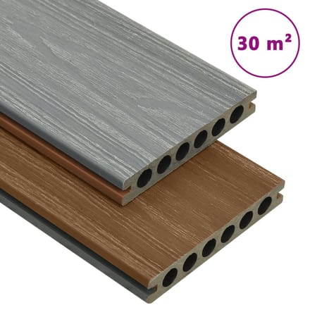 vidaXL - Terrasplanken - met - accessoires - 30 - m² - 2,2 - m - HKC - bruin - en - grijs