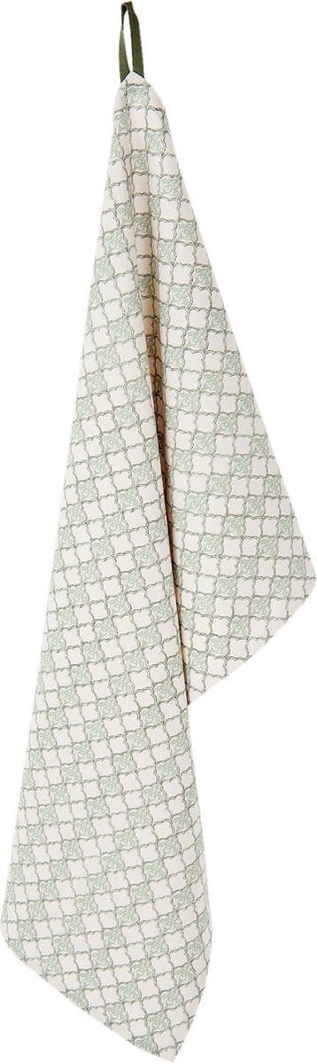 Clayre & Eef Theedoek 50x85 cm Groen Beige Katoen Ruit Keukenhanddoek