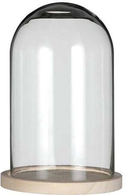 Ideas 4 Seasons Decoratie stolp - glas - houten plateau - D17 x H25 cm