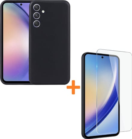 Silicone hoesje zwart met 2 Pack Tempered glas Screen Protector Geschikt voor: Samsung Galaxy A55
