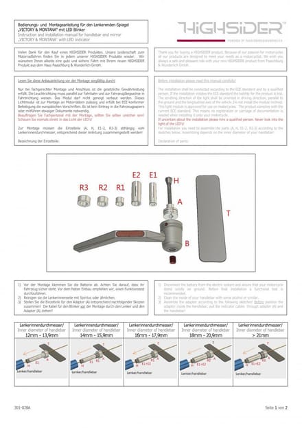 Rétroviseur réversible suspendu Victory-Blast Highsider pour moto 301-127 Neuf