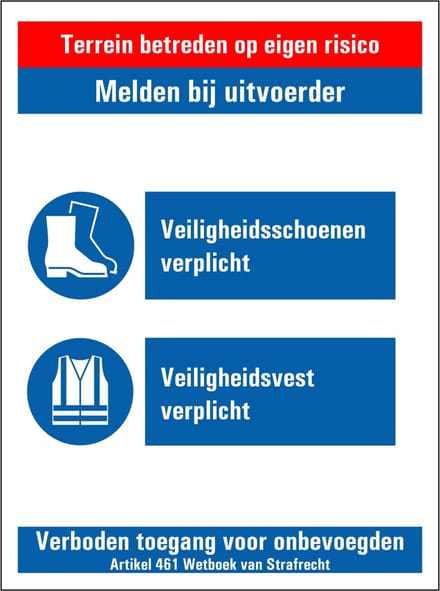 Veiligheidsschoenen en -vest verplicht bouwplaats sticker 280 x 210 mm