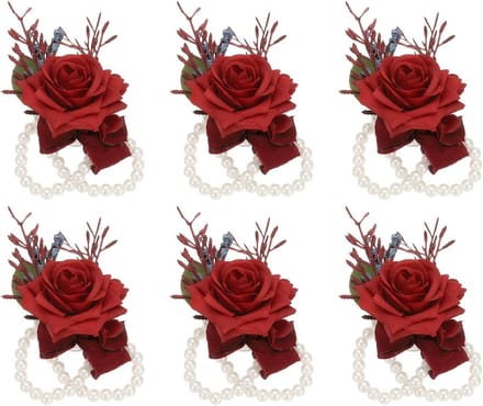 6 Stuks Rode Polscorsage voor Bruiloft, Feest en Prom - Kunstbloem Armbanden