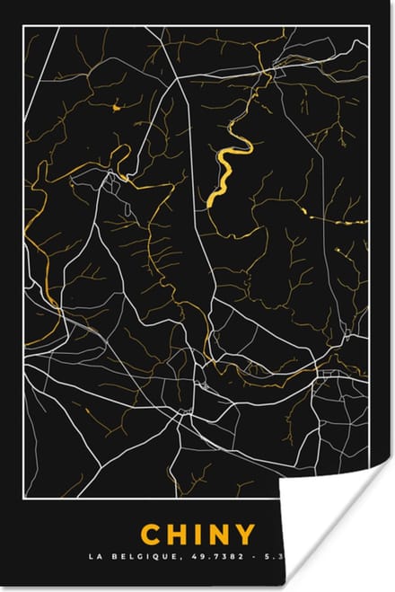 Poster Chiny - Kaart - Goud - Plattegrond - Stadskaart - 20x30 cm