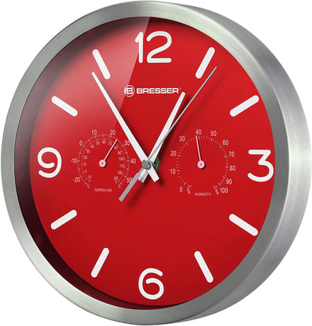 Bresser Wandklok -  Mytime Aluminium  - Rood - Ø25 CM